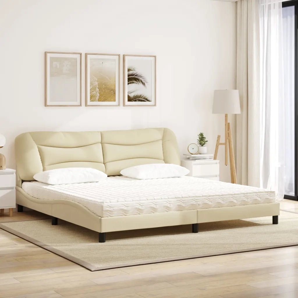 Letto con Materasso Crema 200x200 cm in Tessuto
