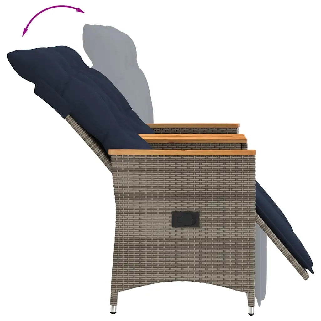 Divano da giardino reclinabile a 2 posti con tavolo grigio in polyrattan