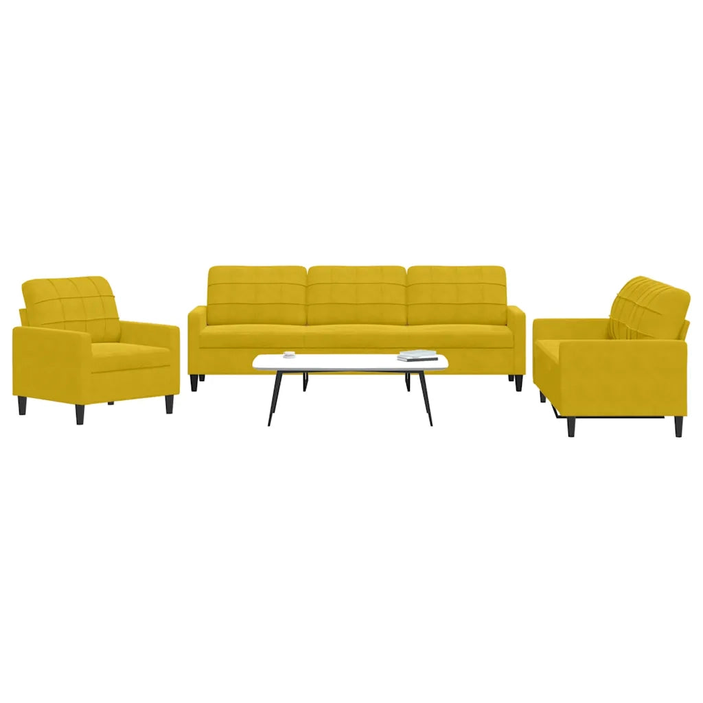 Set di Divani 3 pz con Cuscini giallo in Velluto