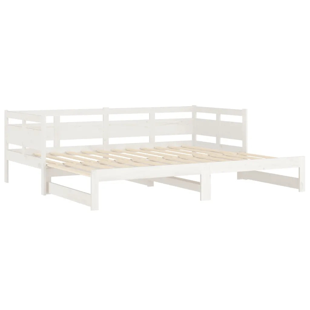 Letto singolo | Letto per adulti | Dormeuse Estraibile Bianca Legno Massello di Pino 2x(90x190) cm