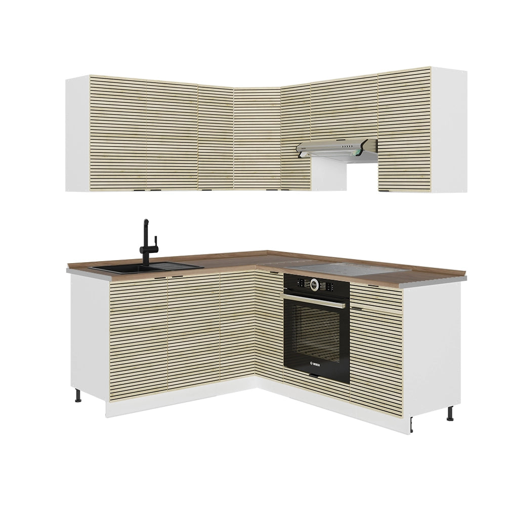 Cucina angolare completa Fame-Line Pannello in quercia/Bianco 190 x 60 cm, PL Rovere Vicco