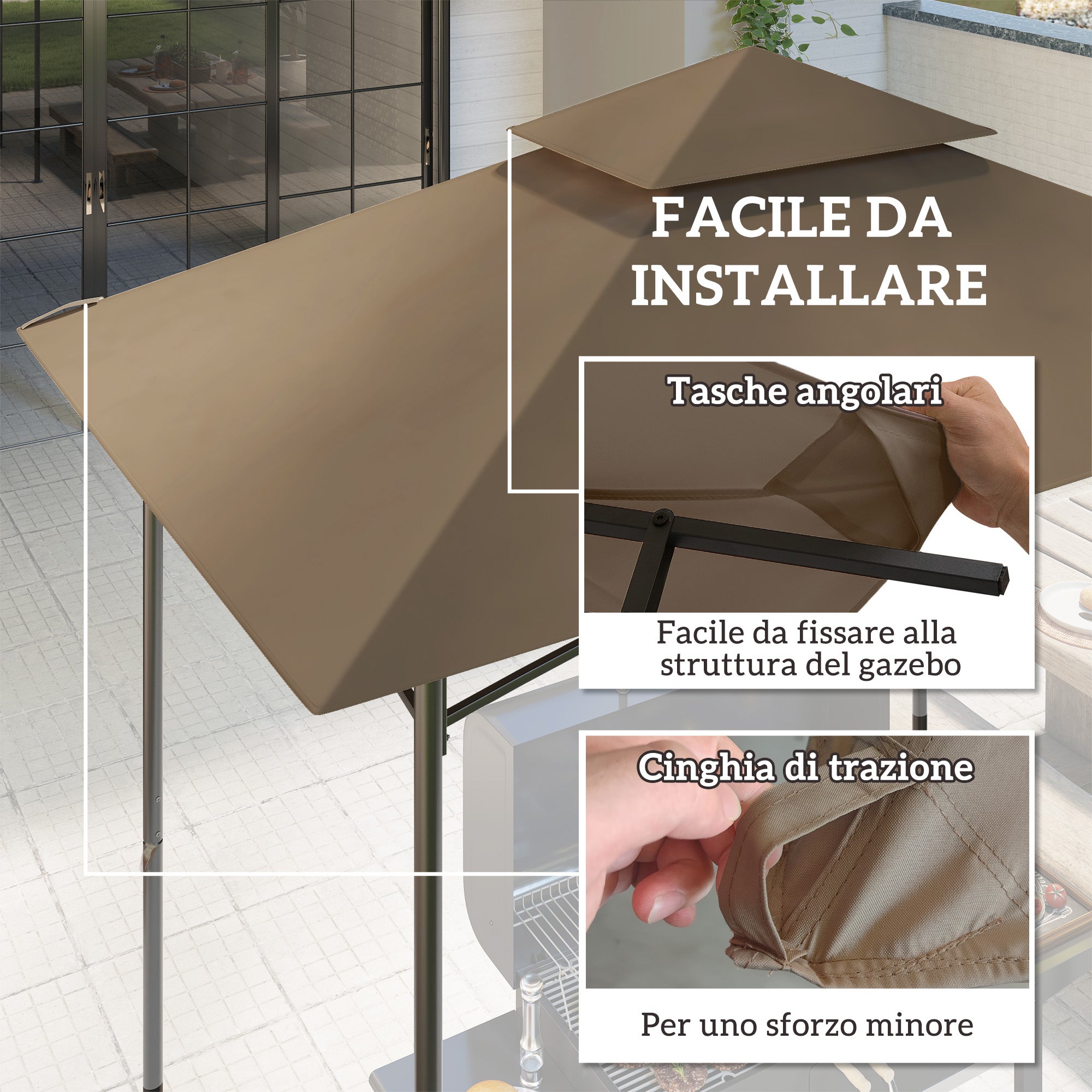 Copertura per Gazebo da Giardino 244x152 cm a 2 Livelli in Poliestere 160gsm Cachi