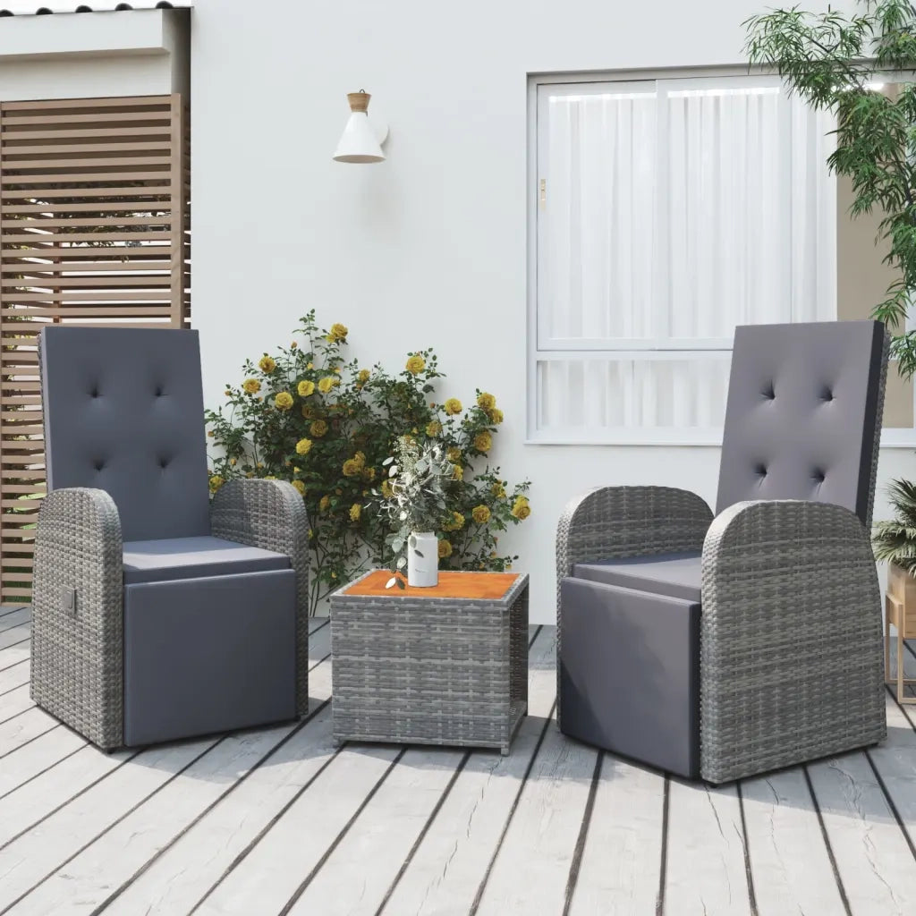 Set Mobili Giardino 3pz Grigio Polyrattan Legno Massello Acaciacod mxl 100416