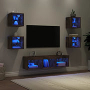 Mobili TV a Muro con LED 7pz Rovere Fumo in Legno Multistrato