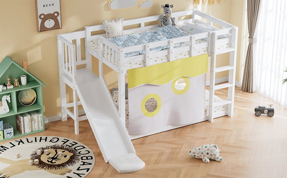 Letto a castello con scivolo in legno bianco 90x200 cm