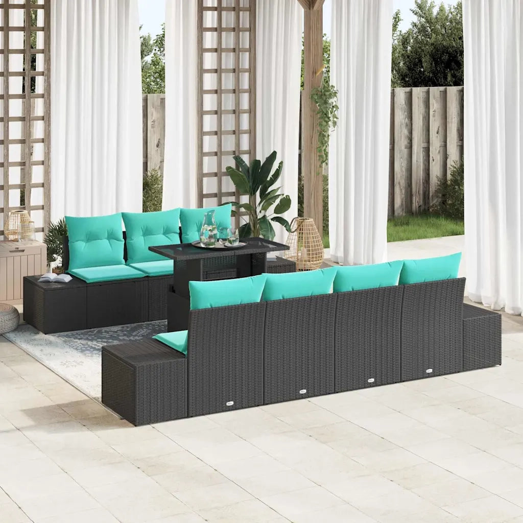 Set Divano da Giardino 8 pz 7-Numero di posti Nero e Turchese 3357869