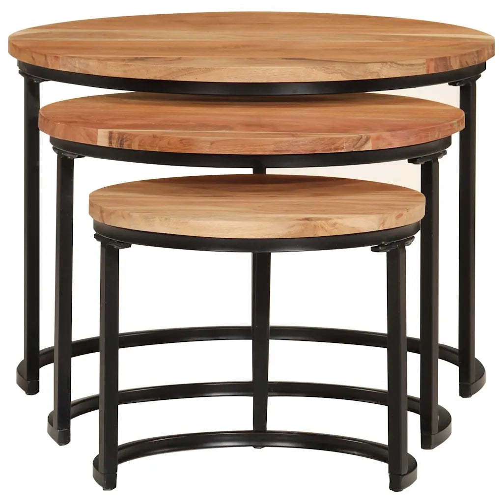 Tavolini a Incastro 3 pz in Legno Massello di Acacia 353900