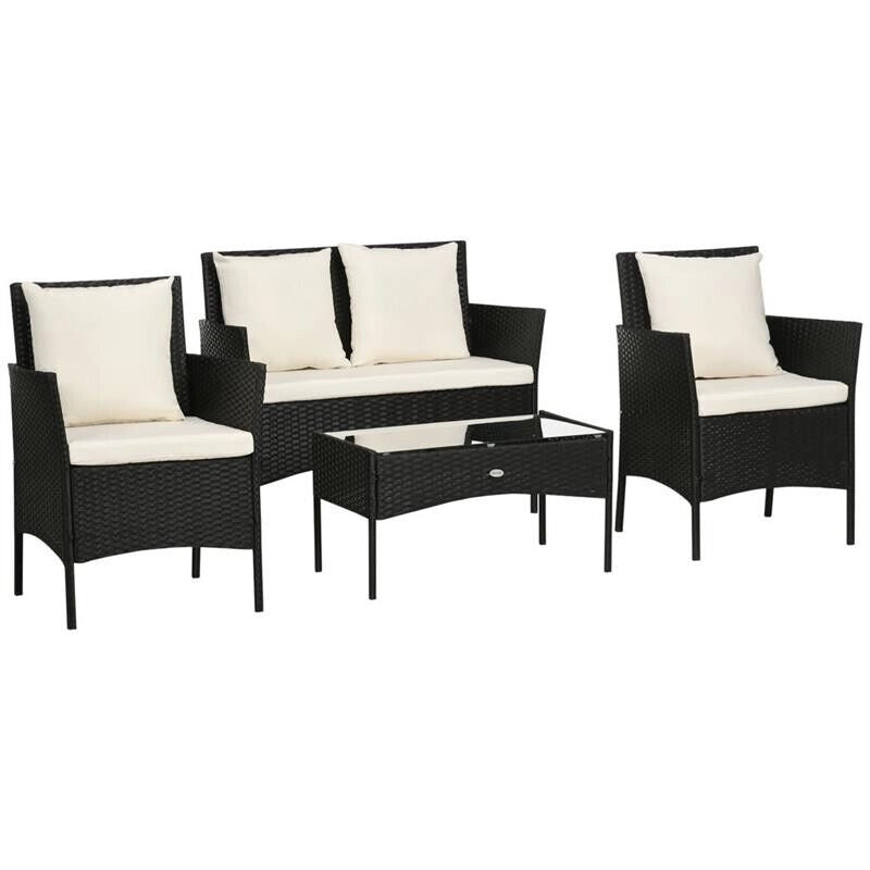 SET DA GIARDINO 4PEZZI IN RATTAN CON 2 SEDIE, POLTRONA DA GIARDINO A 2 POSTI E TAVOLINO BASSO