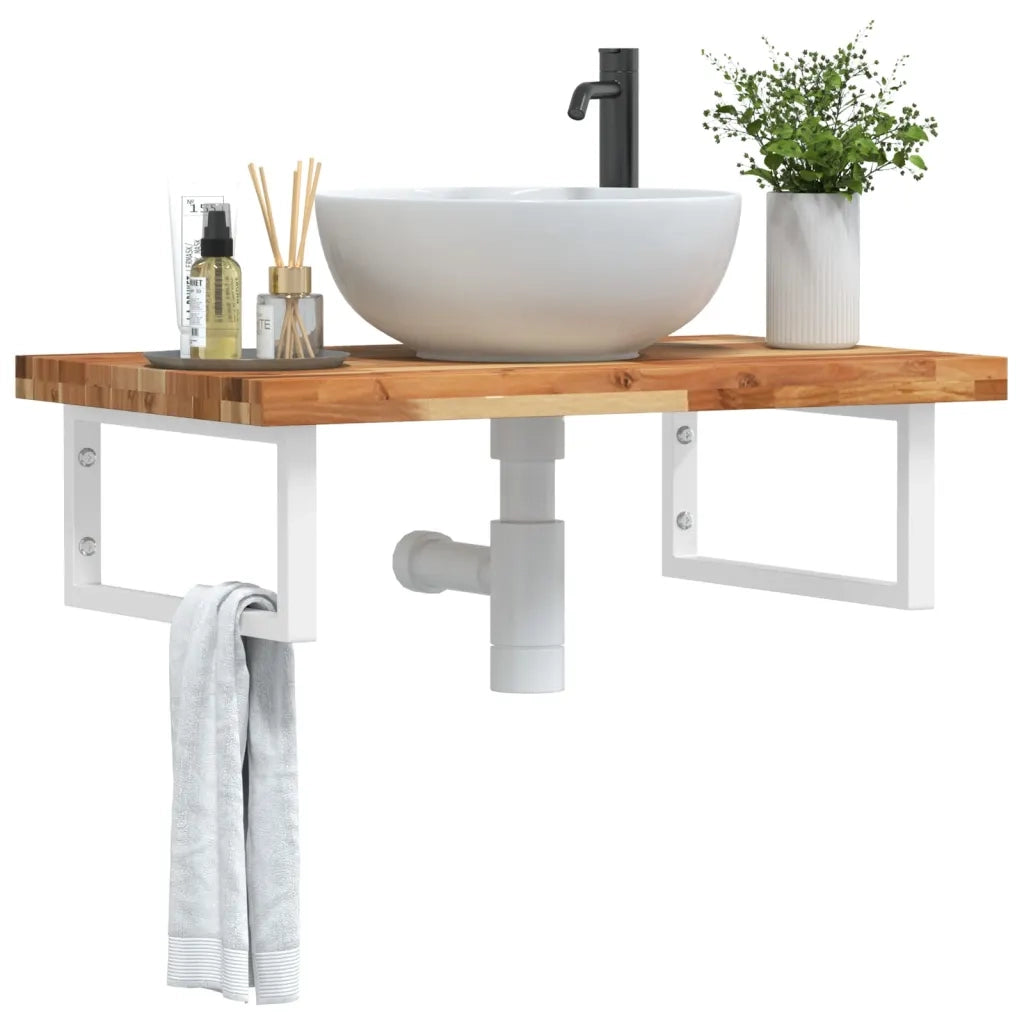 Ripiano a Parete per Lavabo in Acciaio e Massello di Acacia 3302856