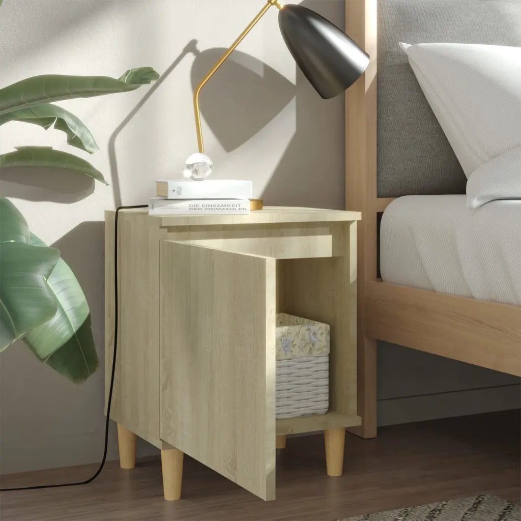 Comodini Gambe in Legno Massello 2pz Rovere Sonoma 40x30x50cm 805822