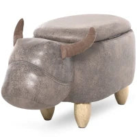 Pouf Contenitore a Forma di Bufalo, Pouf Moderno da Salotto, Sgabello Poggiapiedi, Struttura in Legno, Seduta Imbottita, 62x35x36cm, Marrone