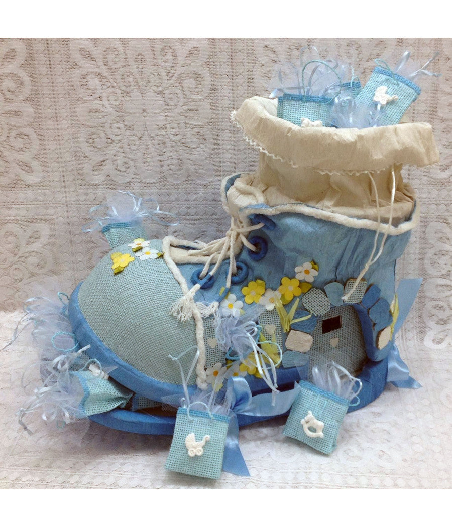 36 Bomboniere Preconfezionate Per Nascita Sacchettini Confetti Scarpa Azzurro         