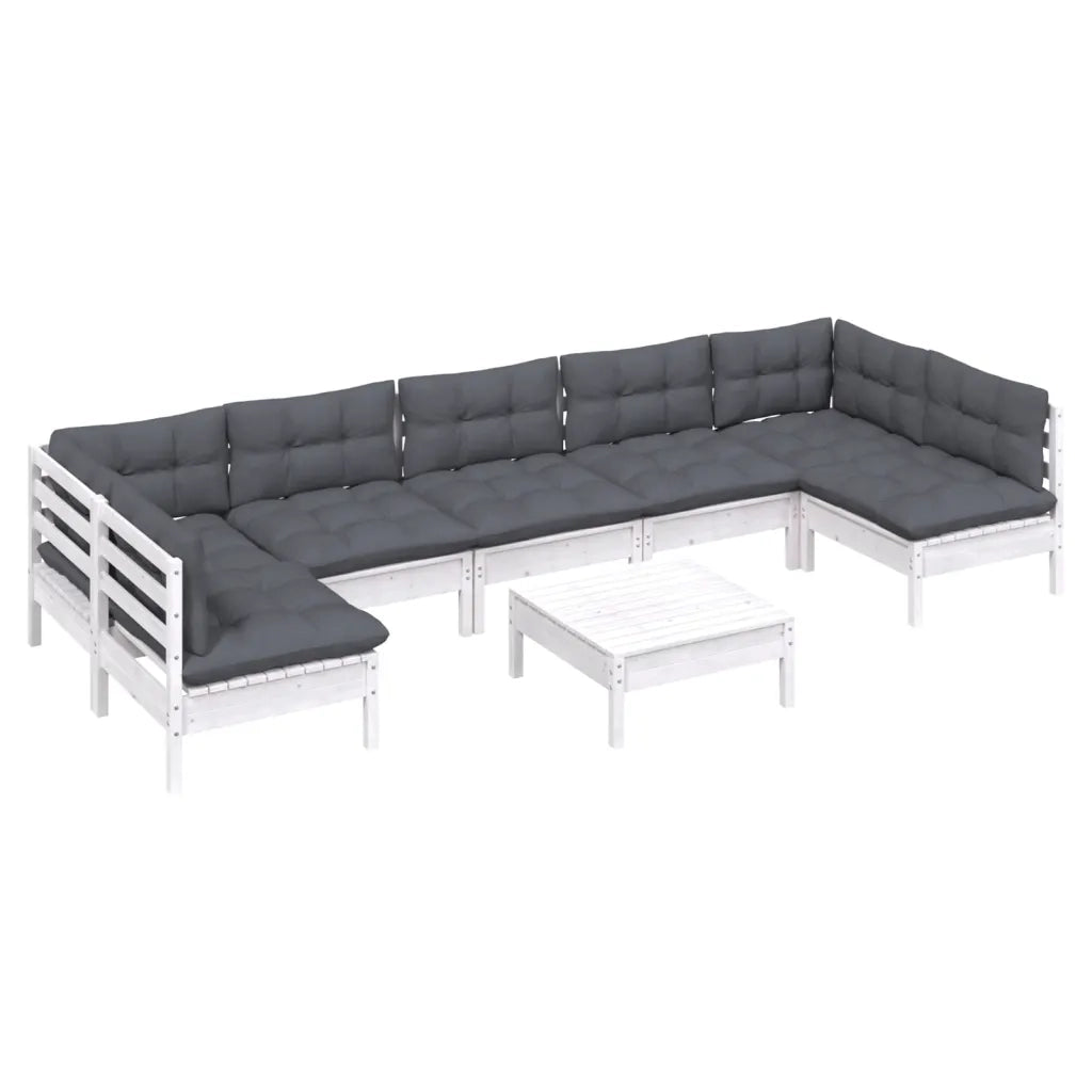 Set Divani da Giardino 8 pz con Cuscini Bianchi Legno di Pinocod mxl 73532