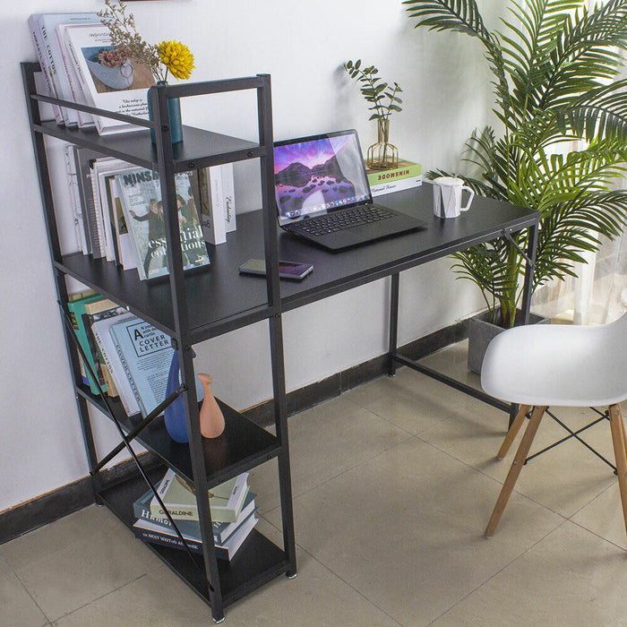 Scrivania Libreria Tavolo Porta PC Computer Metallo Legno Ufficio Casa Nero