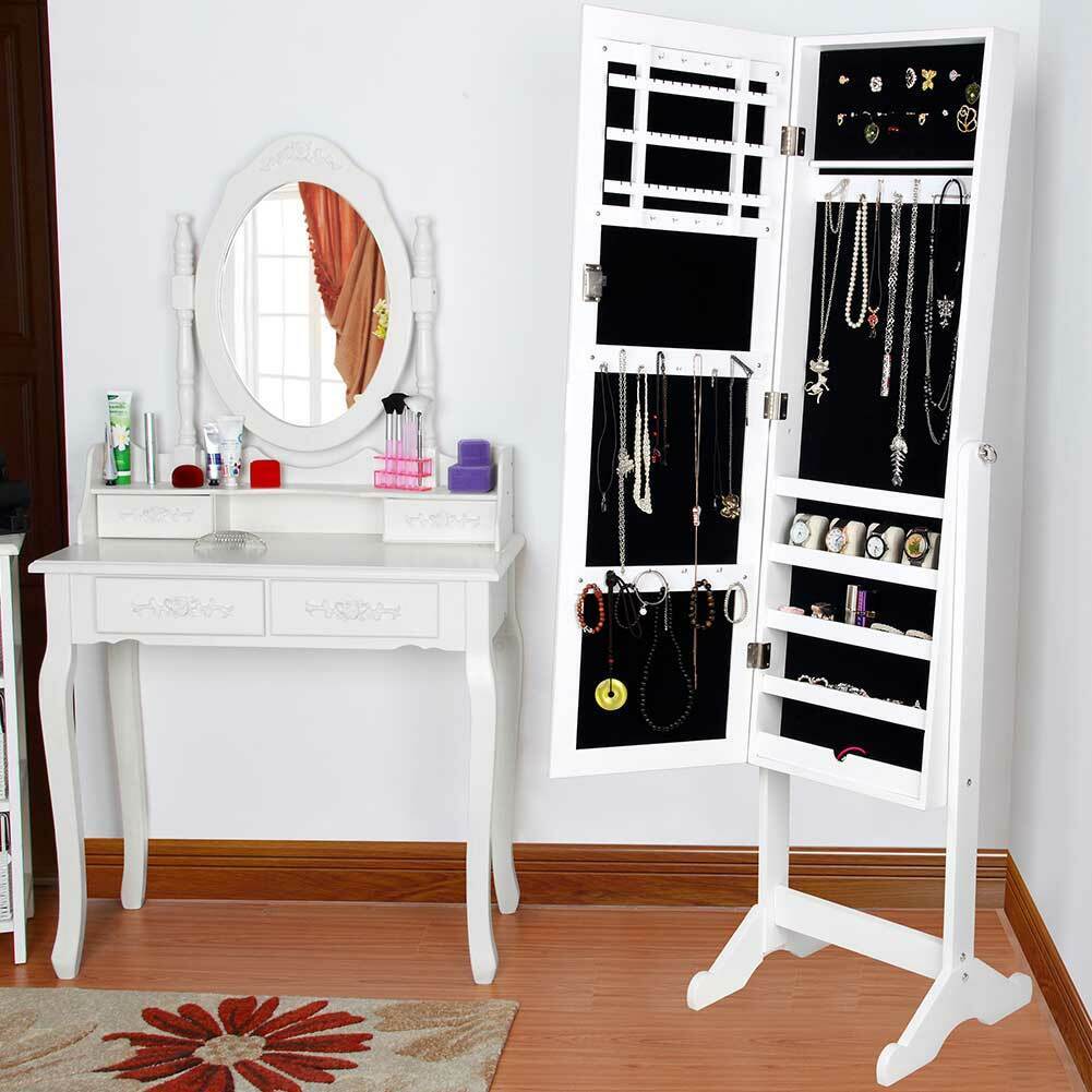 Specchiera Portagioie Ginevra Armadietto Portagioielli Specchio con Anta Bianco