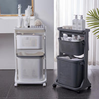 Carrello Portabiancheria Salvaspazio 2 Litri Cesta Estraibile 2 Ripiani Bianco