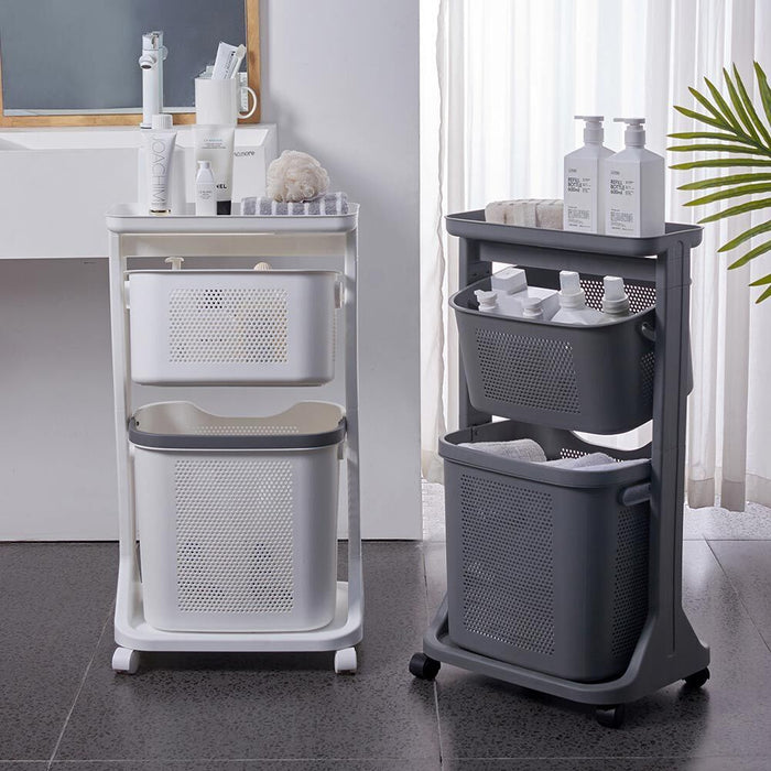 Carrello Portabiancheria Salvaspazio 2 Litri Cesta Estraibile 2 Ripiani Bianco