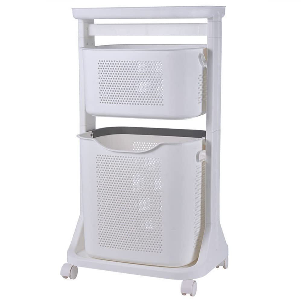 Carrello Portabiancheria Salvaspazio 2 Litri Cesta Estraibile 2 Ripiani Bianco