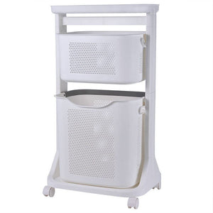 Carrello Portabiancheria Salvaspazio 2 Litri Cesta Estraibile 2 Ripiani Bianco