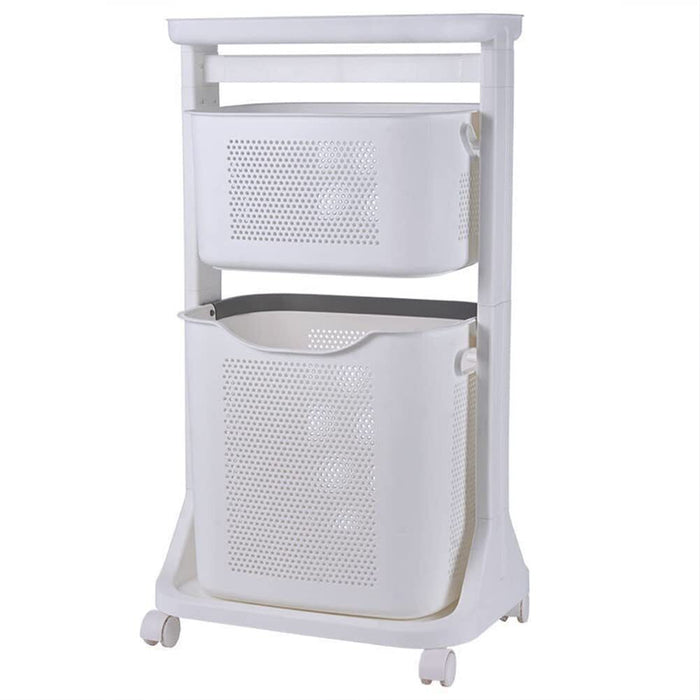 Carrello Portabiancheria Salvaspazio 2 Litri Cesta Estraibile 2 Ripiani Bianco