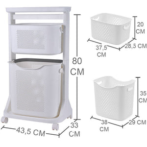 Carrello Portabiancheria Salvaspazio 2 Litri Cesta Estraibile 2 Ripiani Bianco
