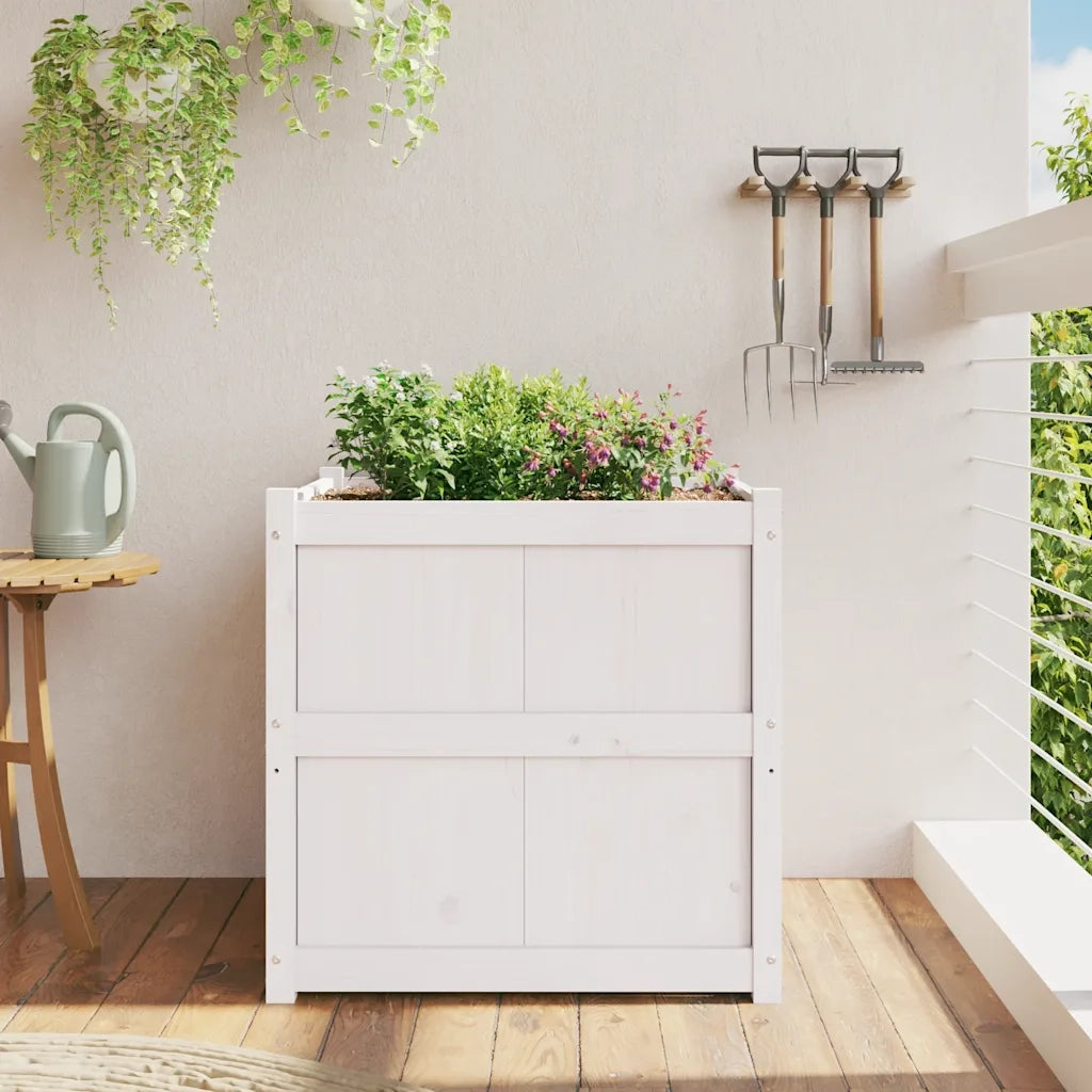 Fioriera | Cassetta per fiori | Vaso da Giardino Bianca 70x70x70 cm Legno Massello di Pino