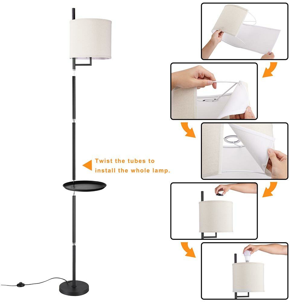 Lampada Piantana Terra Design Moderno Paralume E27 Tessuto con Tavolino Nero