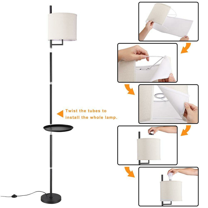 Lampada Piantana Terra Design Moderno Paralume E27 Tessuto con Tavolino Nero