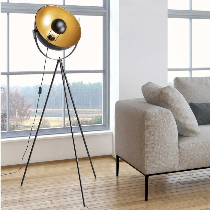 Lampada Piantana Terra Design Moderno Industriale Metallo Luce E27 Nero oro