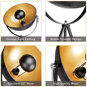 Lampada Piantana Terra Design Moderno Industriale Metallo Luce E27 Nero oro