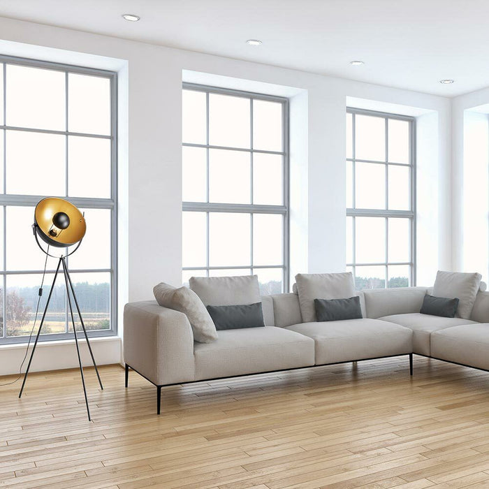 Lampada Piantana Terra Design Moderno Industriale Metallo Luce E27 Nero oro