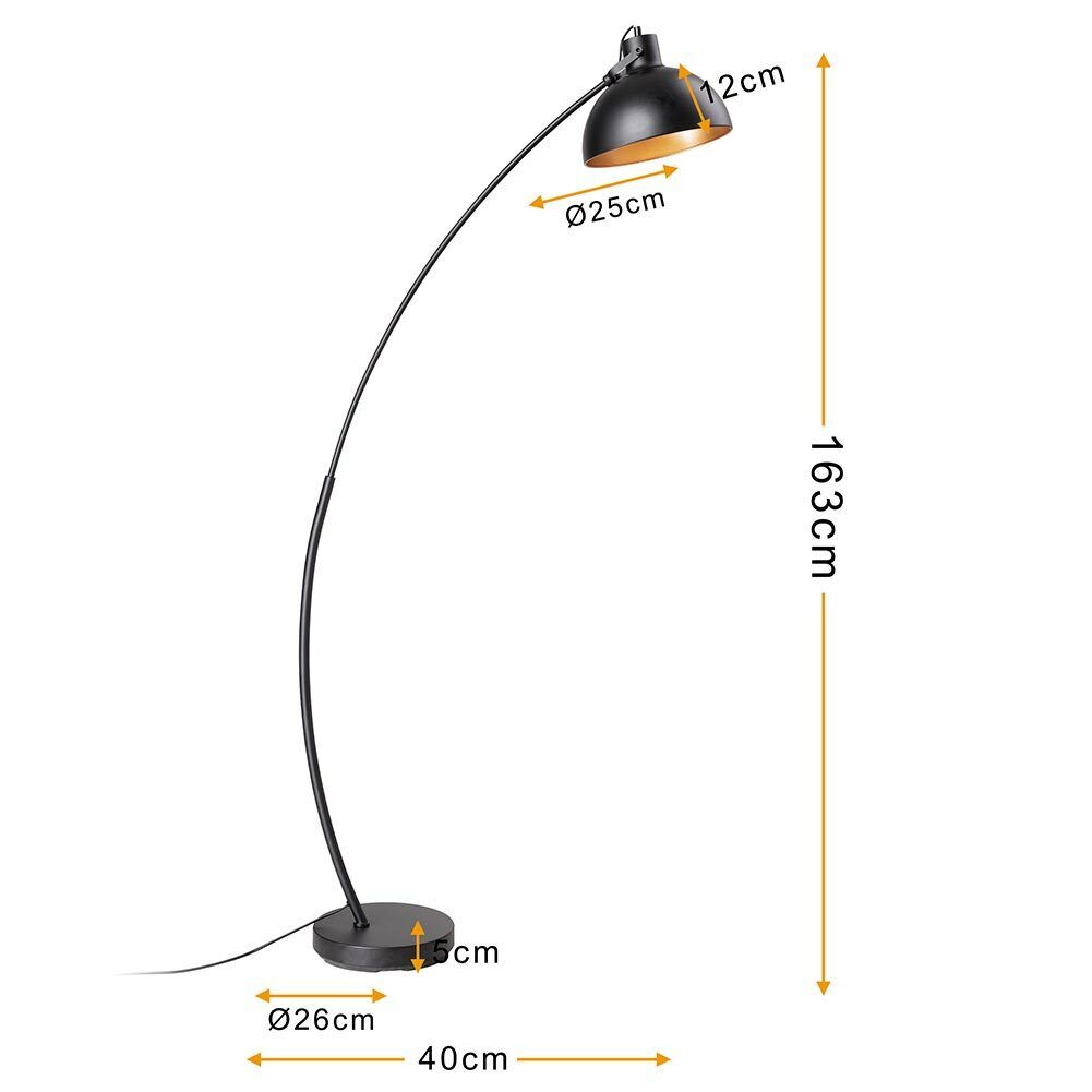 Lampada Arco Piantana Terra Design Moderno Industriale Metallo Luce E27 Nero Oro