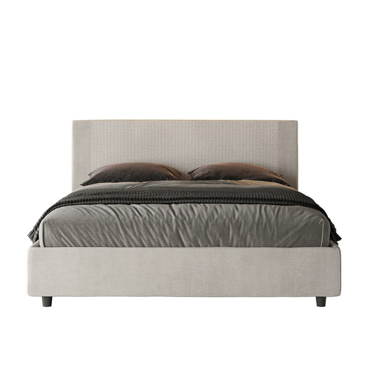 Letto Matrimoniale 160x210 cm con Rete e Contenitore con Testata e Alzata Comoda Imbottito in Tessuto Labirinto Rosal