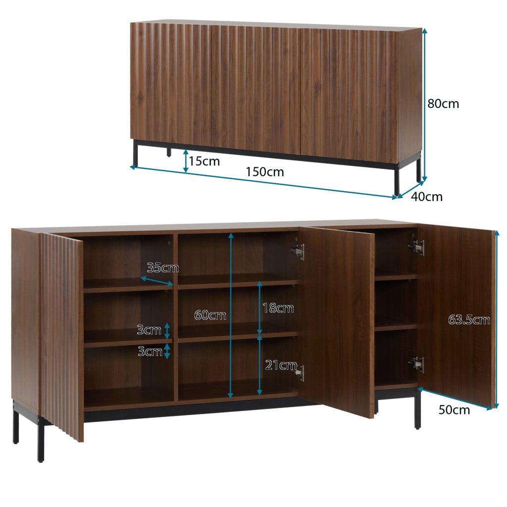 Credenza Mid-Century 3 Ante con Ripiani ¨C MINIMAL ¨C Rovere Scuro 150x40x80