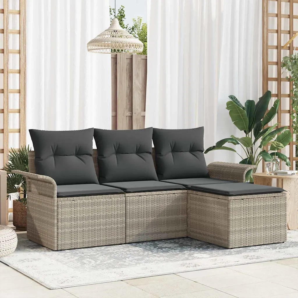 Set Divano da Giardino 4 pz | Set Salotto da Giardino Grigio chiaro Poly Rattan