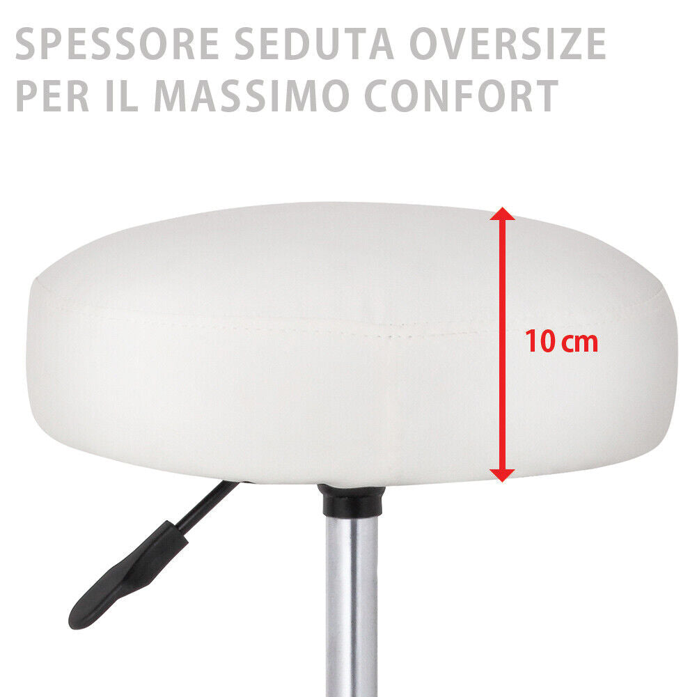 Sgabello Estetista Girevole Seduta Imbottita 10cm Ecopelle Salone Studio Bianco