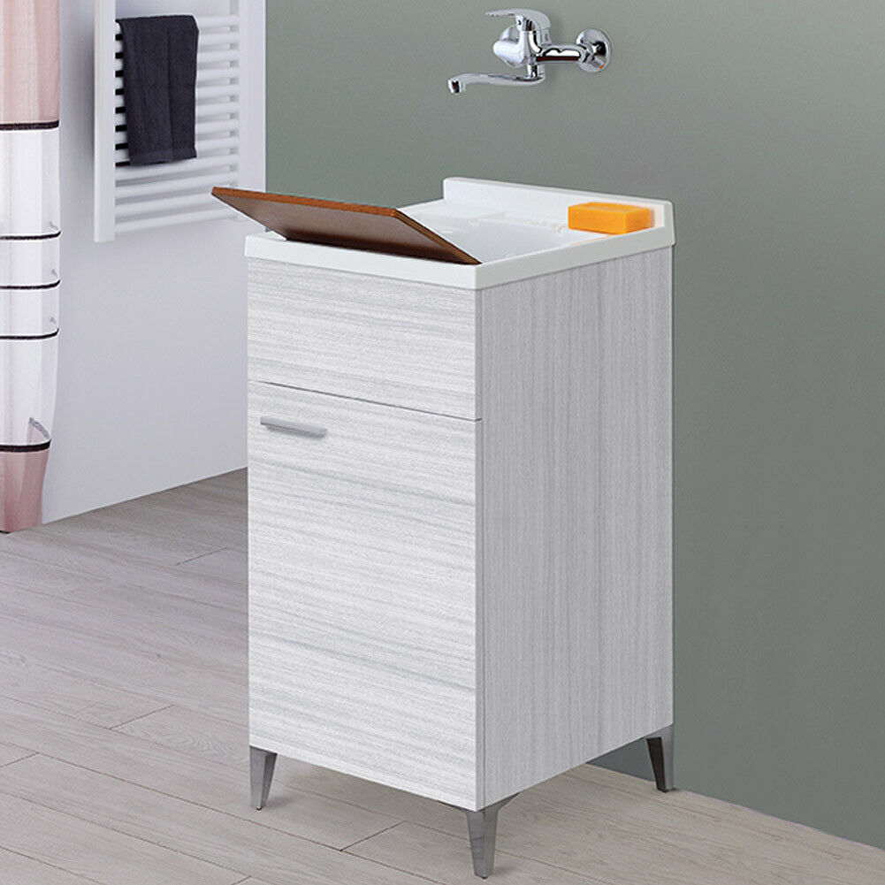 Mobile Lavatoio Grigio Koala 1 Anta 45 cm Lavabo Resina Asse Legno per Lavaggio
