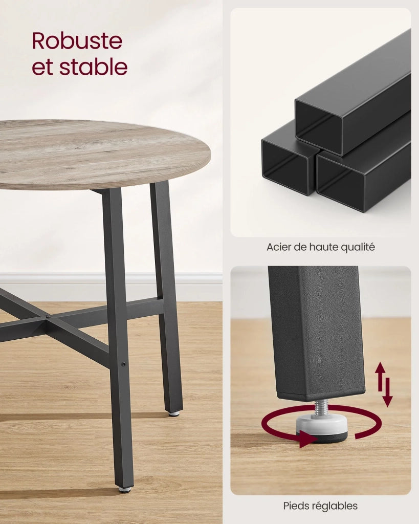 Tavolo da pranzo/cucina rotondo per soggiorno/ufficio 80 x 75 cm stile industriale marrone 12_0007439