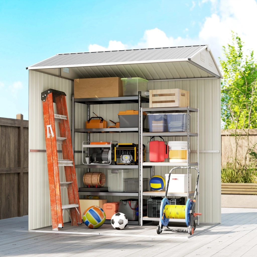 Casetta Box da Giardino 209x177x236 cm Superficie da 3,51m² con Prese d'Aria e Porta Bloccabile in Acciaio Argento