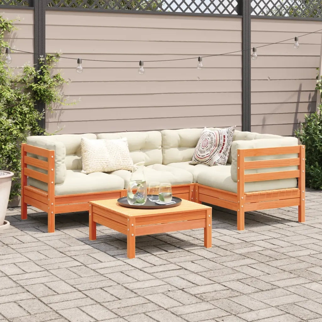 vidaXL Set Divani Giardino 5pz con Cuscini Marrone Cera Massello Pino