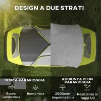 Tenda da Campeggio 6 posti con 2 Spazi Separati, in Poliestere e Fibra di Vetro, 450x215Px180 cm, Verde