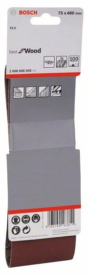 2608606045 - Set di nastri abrasivi da 3 pz. X440 75 x 480 mm, P100, BEST for LEGNO+VERNICE