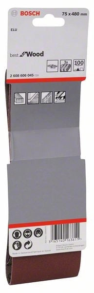 2608606045 - Set di nastri abrasivi da 3 pz. X440 75 x 480 mm, P100, BEST for LEGNO+VERNICE