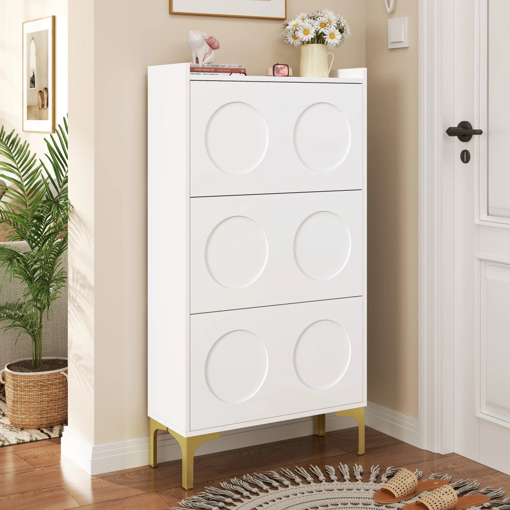 Scarpiera con 3 Scomparti e Ripiani Fissi per Ingresso in MDF 63×24×120 cm Bianca