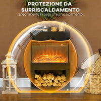 Camino Elettrico da Pavimento con Effetto Fiamma 3D Colorata 1000W/2000W con Temperatura Regolabile e Telecomando Nero