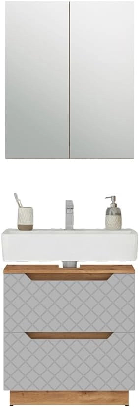 Set di mobili da bagno Lotta, Grigio, 59.8 cm, composto da specchio da bagno e mobile sottolavabo