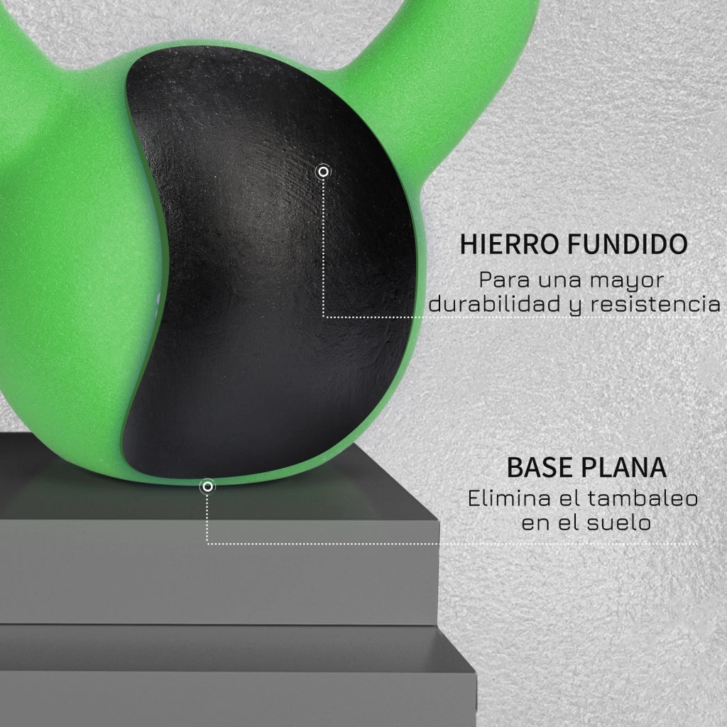 Kettlebell 12 kg ¨C Xylo ¨C Ghisa con Rivestimento in Neoprene Verde 20x13x23 cm