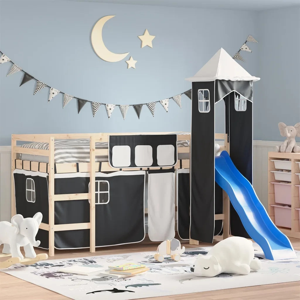 Tende per Letto a Soppalco con Torre Bianco e Nero Poliestere CFW4877818