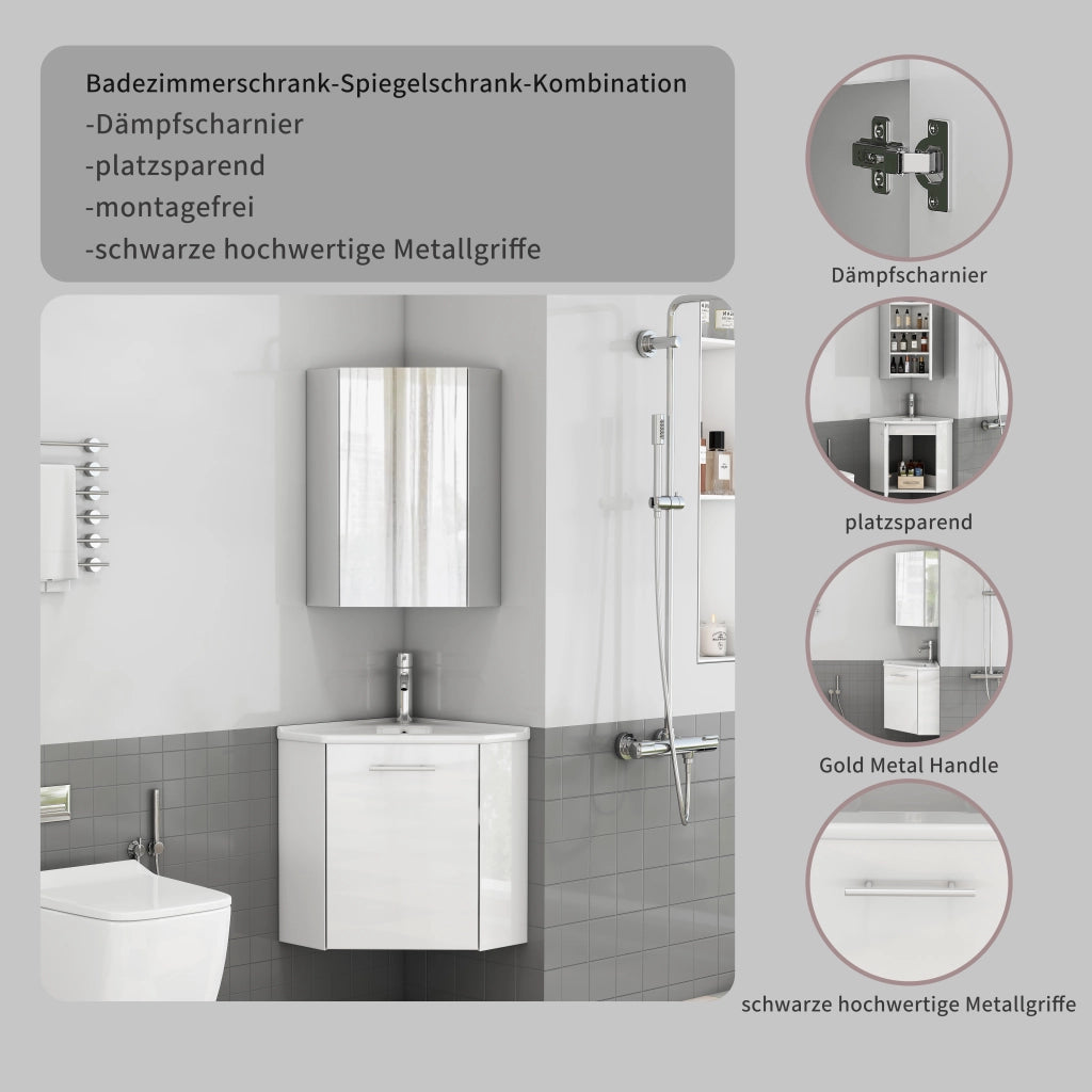 Mobile da bagno angolare con lavabo e pensile specchio - per bagno - MDF - bianco lucido