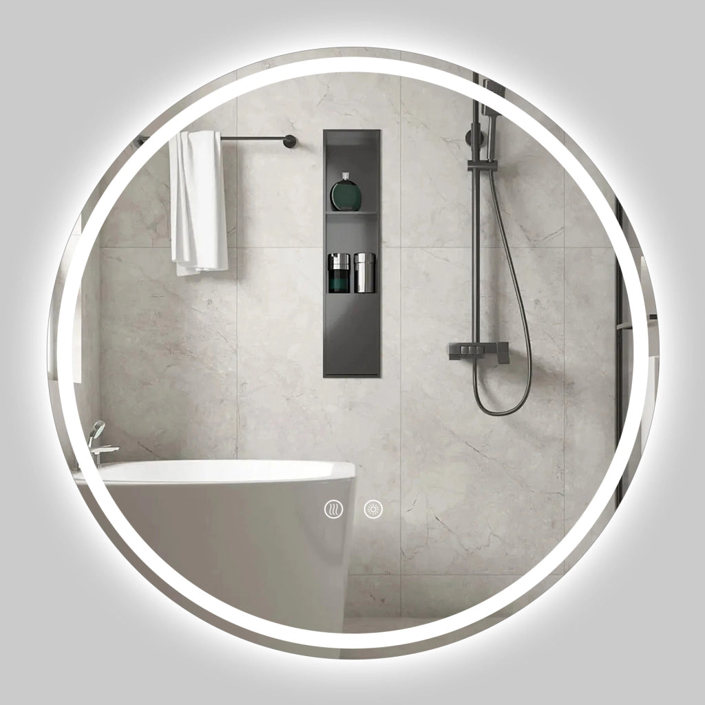 Specchio rotondo led bagno parete luminosità regolabile touch-Specchio vetro temperato memoria anti-appannamento design moderno 80 cm